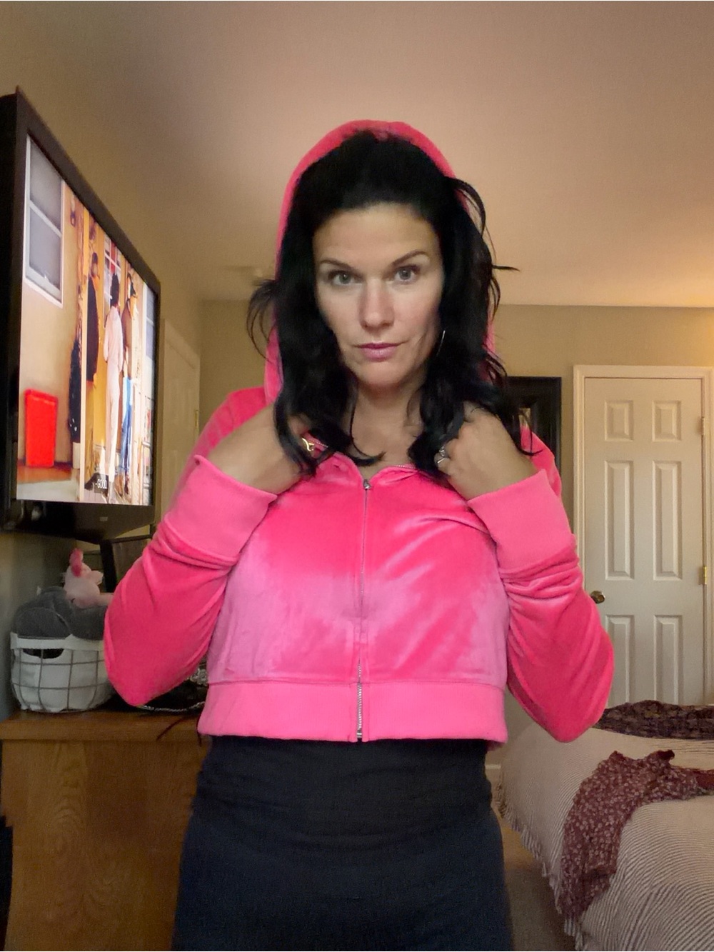 aerie Hot Pink Velvet Cropped Zip Hoodie Jacket
